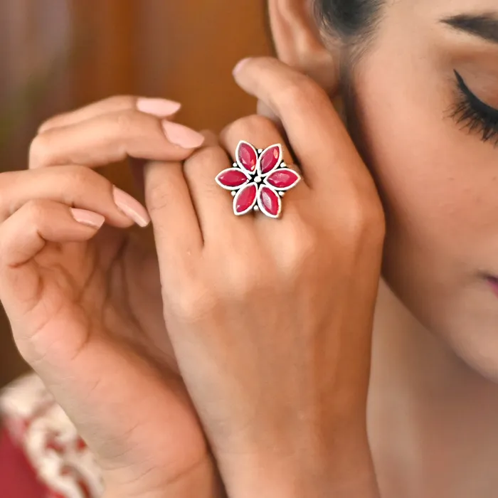 Teejh Rings Ageless Red Stone Silver Ring