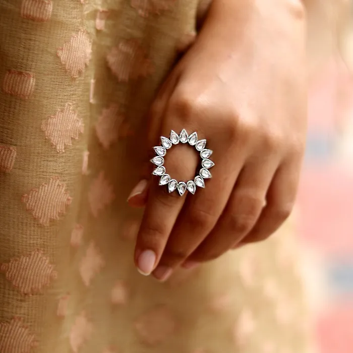 Teejh Rings Teejh Loop Polki Silver Oxidized Ring Teejh Rings Teejh Loop Polki Silver Oxidized Ring