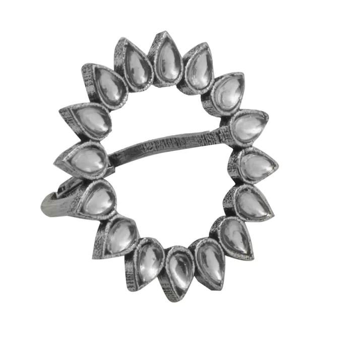 Teejh Rings Teejh Loop Polki Silver Oxidized Ring Teejh Rings Teejh Loop Polki Silver Oxidized Ring