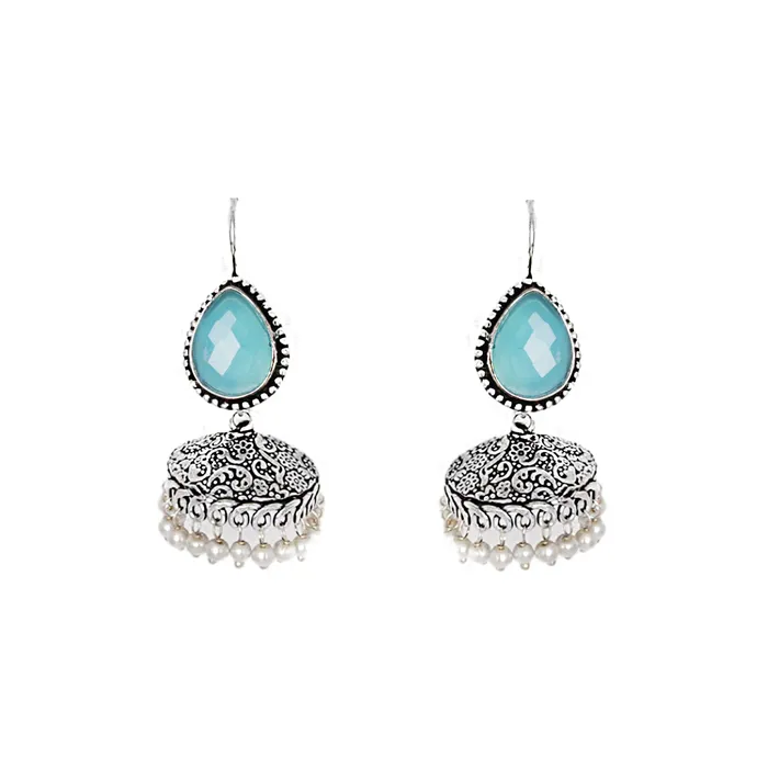 Teejh Sahasra Light Blue Stone Silver Oxidised Earrings Teejh Earrings Teejh Sahasra Light Blue Stone Silver Oxidised Earrings Teejh Earrings