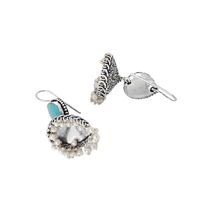 Teejh Sahasra Light Blue Stone Silver Oxidised Earrings Teejh Earrings Teejh Sahasra Light Blue Stone Silver Oxidised Earrings Teejh Earrings