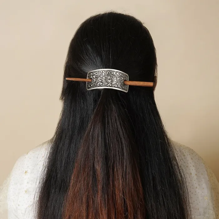 Teejh Sakshi Silver lossy Bun Stick Teejh Rings