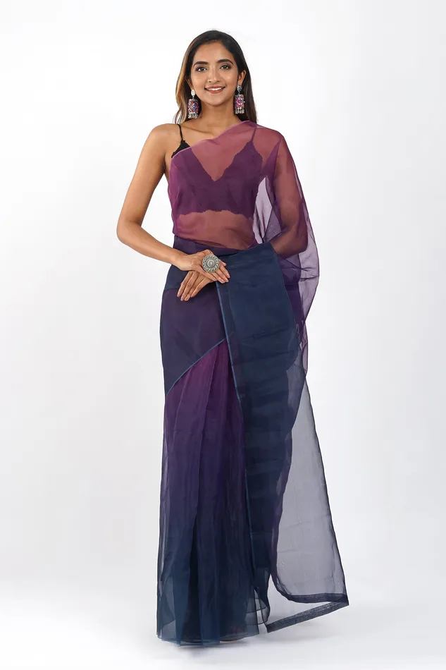 Teejh Sivyani Ombre Organza Saree Teejh Earrings