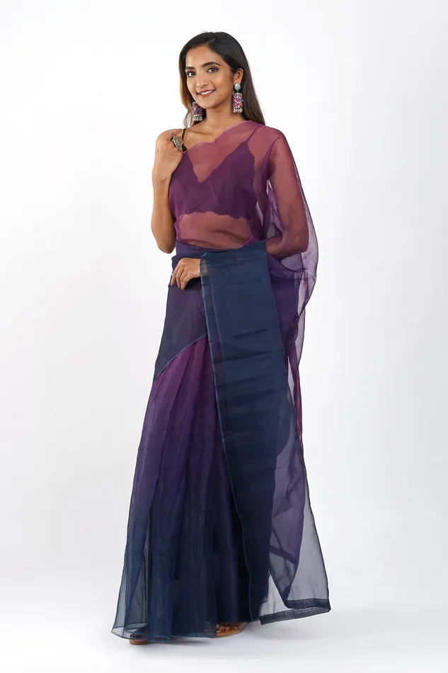 Teejh Sivyani Ombre Organza Saree Teejh Earrings