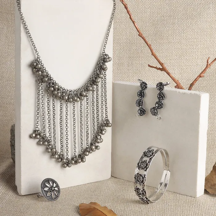 Teejh Teejh Aihole Oxidised Silver Jewellery Gift Set Rings