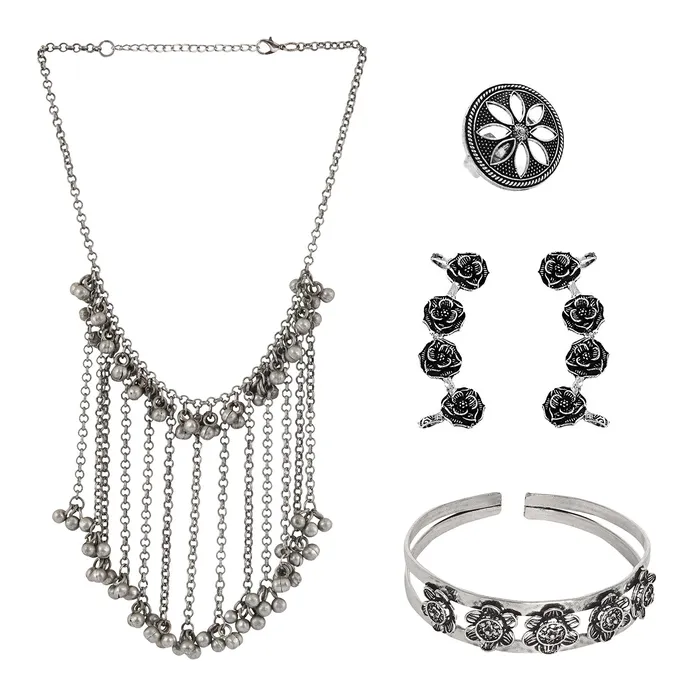 Teejh Teejh Aihole Oxidised Silver Jewellery Gift Set Rings