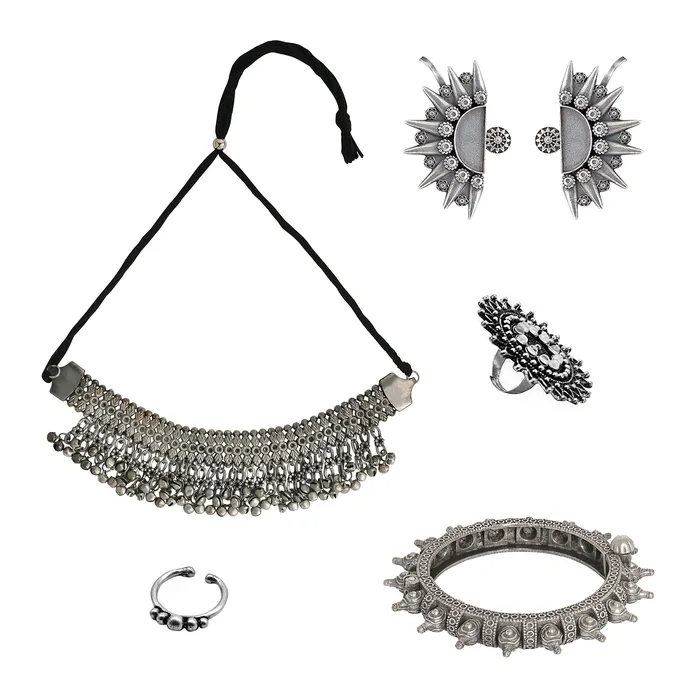 Teejh Teejh Avanti Oxidised Silver Jewellery Gift Set Rings