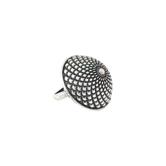 Teejh Teejh Pranwesha Floral Dome Silver Oxidised Ring Rings