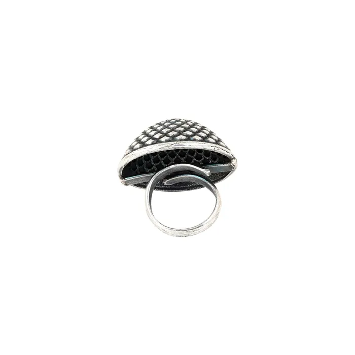 Teejh Teejh Pranwesha Floral Dome Silver Oxidised Ring Rings