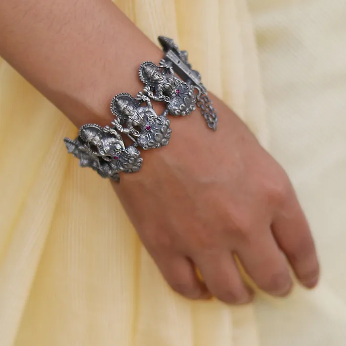 Teejh Teejh Sudha Red Stone Silver Oxidised Bangle Bracelets