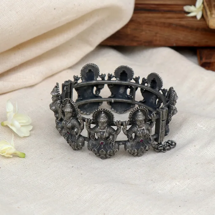 Teejh Teejh Sudha Red Stone Silver Oxidised Bangle Bracelets