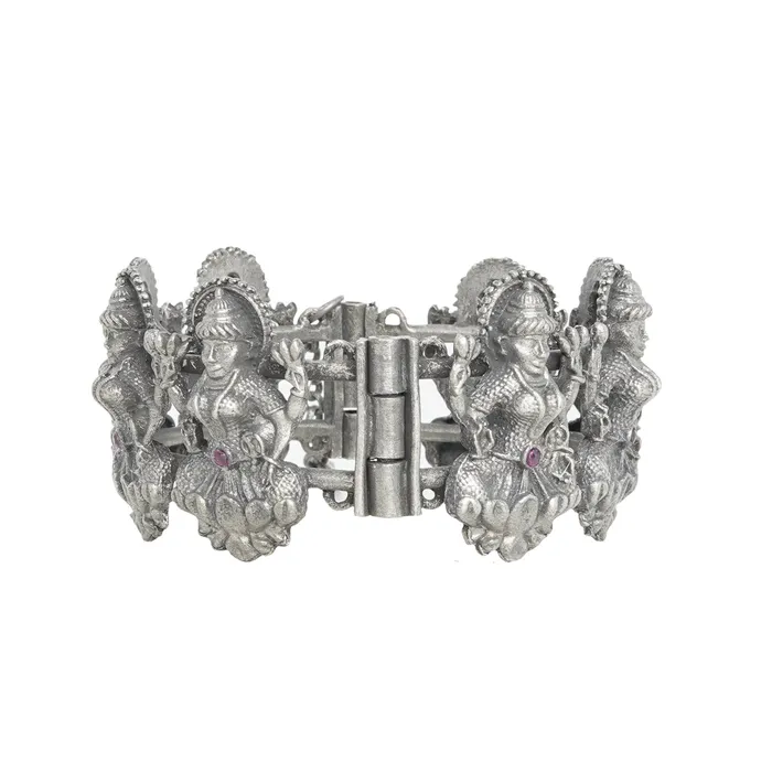 Teejh Teejh Sudha Red Stone Silver Oxidised Bangle Bracelets