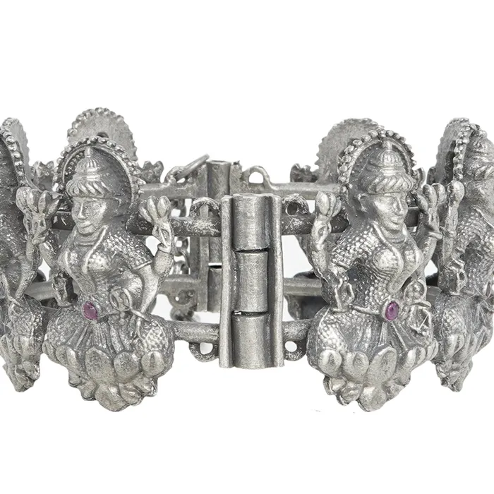 Teejh Teejh Sudha Red Stone Silver Oxidised Bangle Bracelets