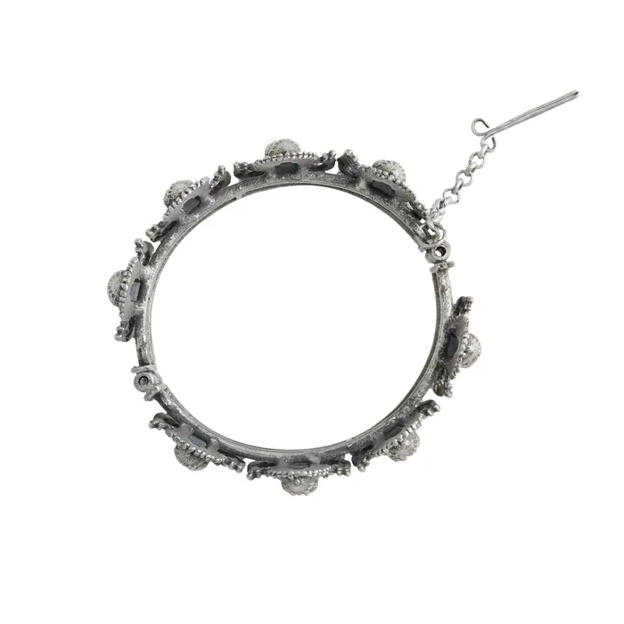 Teejh Teejh Sudha Red Stone Silver Oxidised Bangle Bracelets