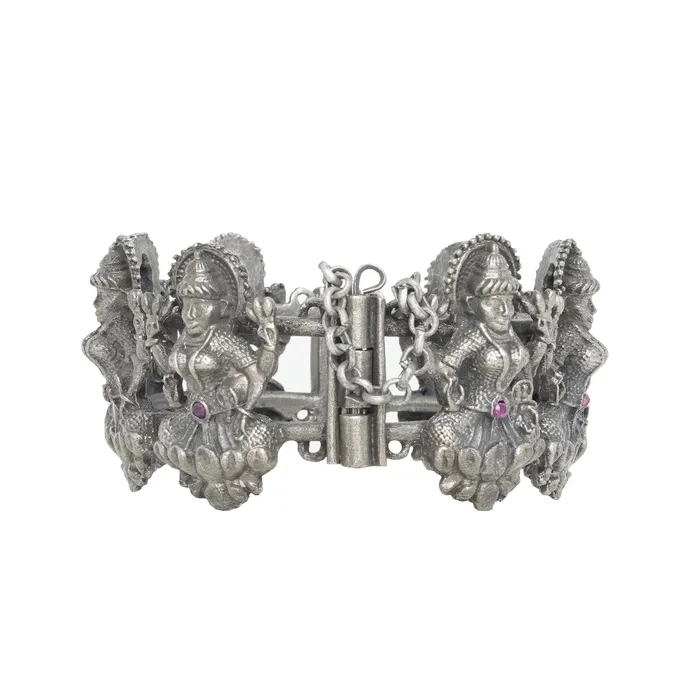 Teejh Teejh Sudha Red Stone Silver Oxidised Bangle Bracelets