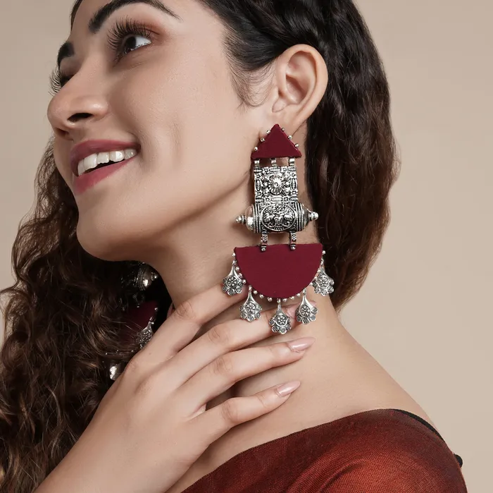 Teejh Teejh Yaalini Maroon Fabric Earring Earrings Teejh Teejh Yaalini Maroon Fabric Earring Earrings