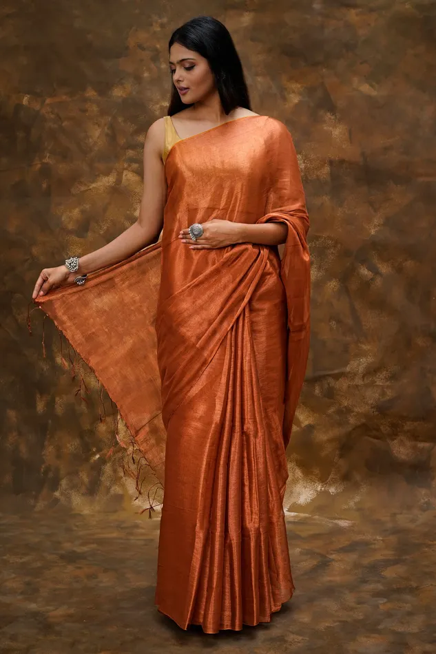 Teejh Trishika Copper Brown Tissue Saree Teejh Earrings