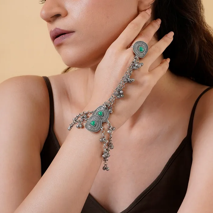 Teejh Yashwi Silver Turquoise Hathphool Teejh Necklaces