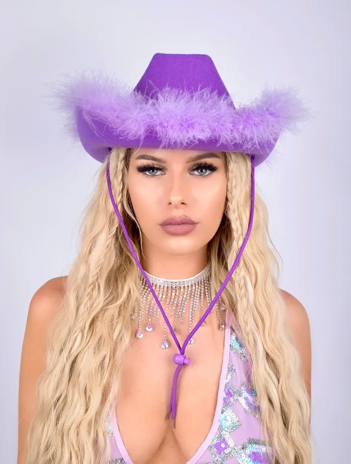 THE LUMI SHOP Earrings Purple Fuzzy Festival Hat THE LUMI SHOP Earrings Purple Fuzzy Festival Hat