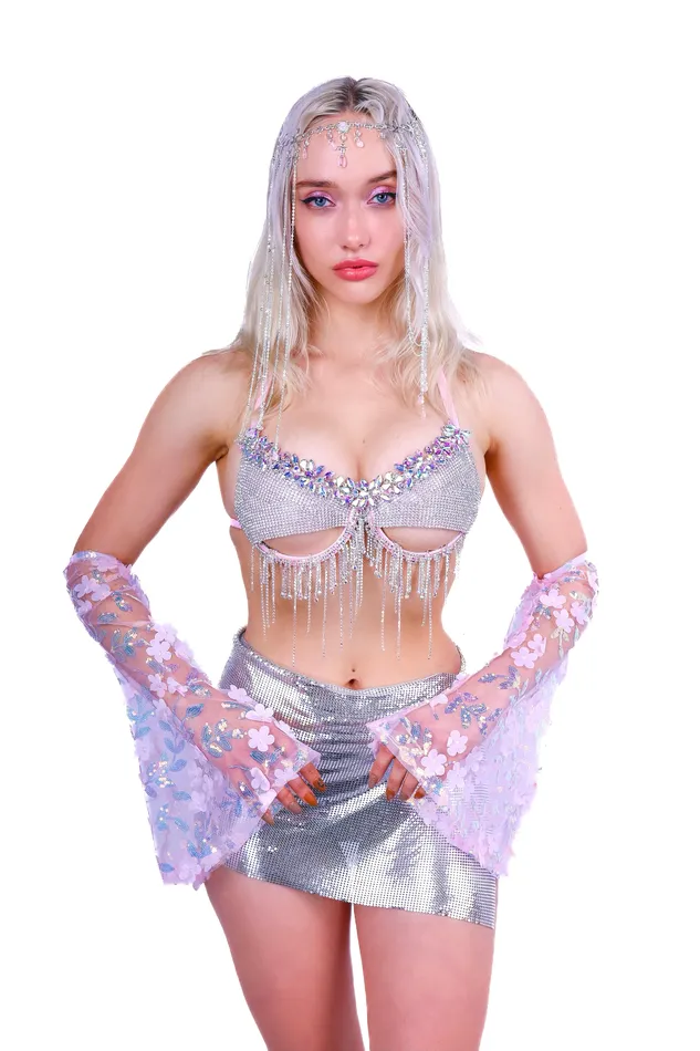 THE LUMI SHOP FULL OUTFIT Pink Rhinestone Goddess Nymph 4 pcs Earrings