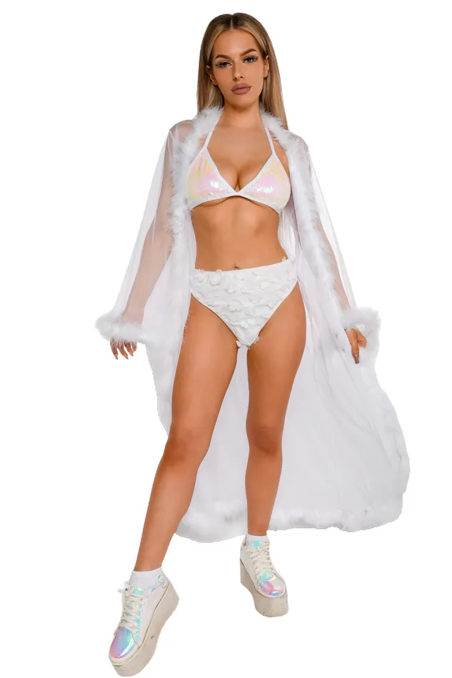 THE LUMI SHOP Rings Fuzzy Long Kimono Pearl White