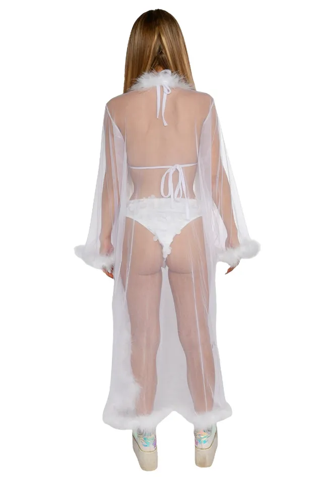 THE LUMI SHOP Rings Fuzzy Long Kimono Pearl White