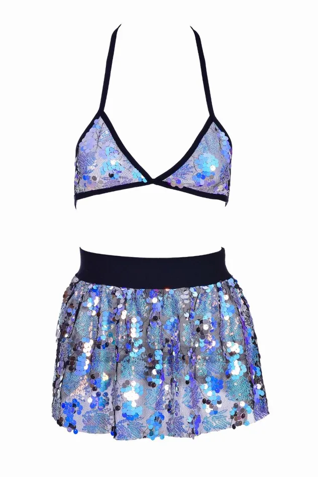 THE LUMi SHOP Sparkle Galaxy Sequin Set Bra Skirt Palace Earrings