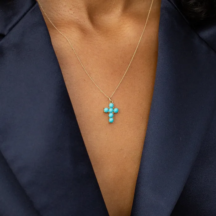 Turquoise and 18k Gold Cross Charm Vintage PreStyled Sets