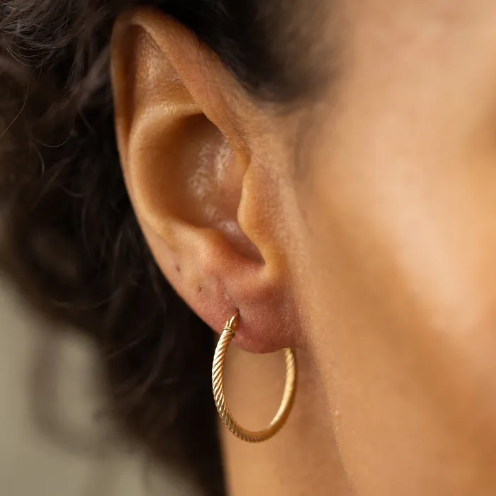 Twisted Rope 14K Gold Hoop Earrings Vintage Earrings