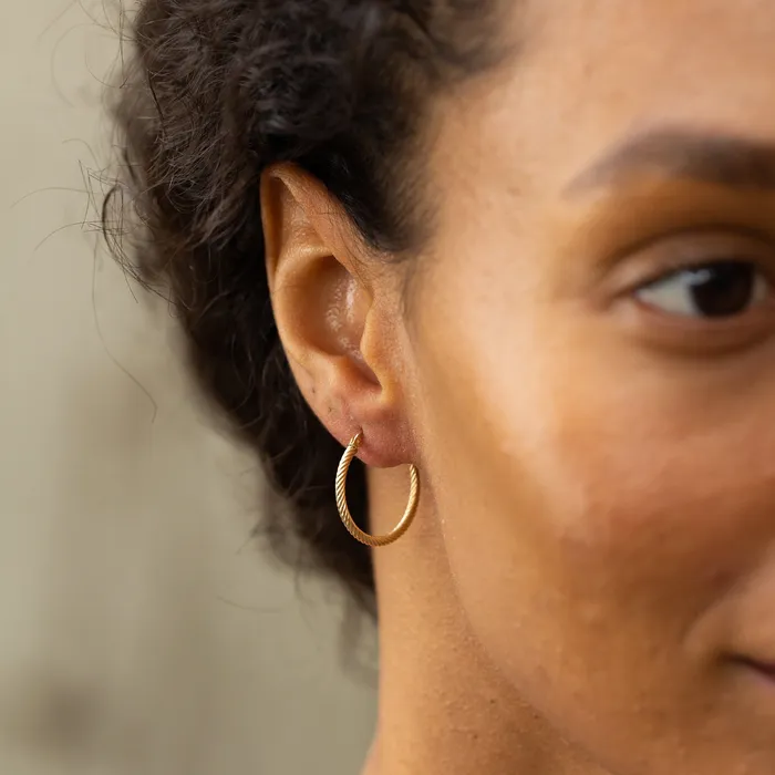 Twisted Rope 14K Gold Hoop Earrings Vintage Earrings