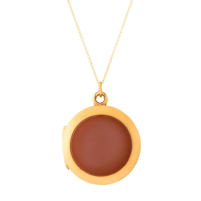Victorian Agate Onyx and 14k Gold Round Locket Antique Necklaces