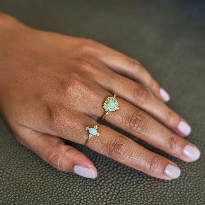 Victorian Opal Heart And Diamond Cluster 14k Gold Ring Antique Rings