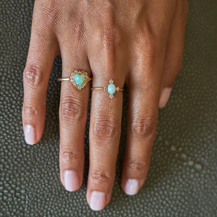 Victorian Opal Heart And Diamond Cluster 14k Gold Ring Antique Rings