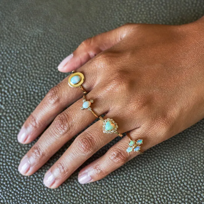 Victorian Opal Heart And Diamond Cluster 14k Gold Ring Antique Rings