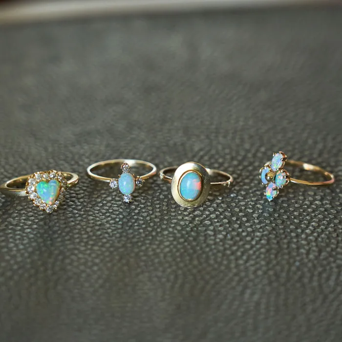 Victorian Opal Heart And Diamond Cluster 14k Gold Ring Antique Rings