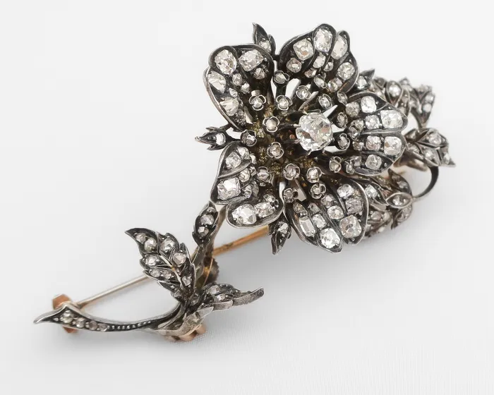 Victorian RoseCut Diamond Floral Brooch Isadoras A Rings