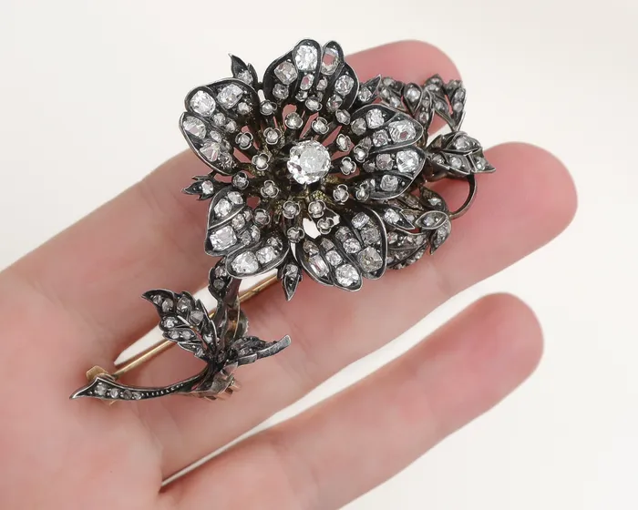 Victorian RoseCut Diamond Floral Brooch Isadoras A Rings
