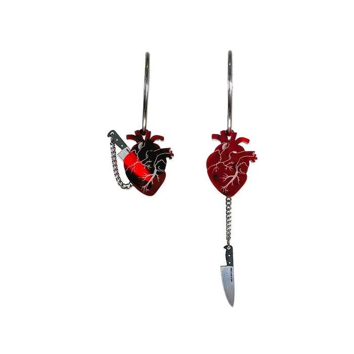 VincaUSA Rings Chopped Heart Hoops RedSilverBlack