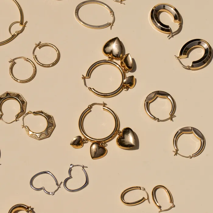 Vintage Earrings Triple Heart Charm 14k Gold Hoop Earrings
