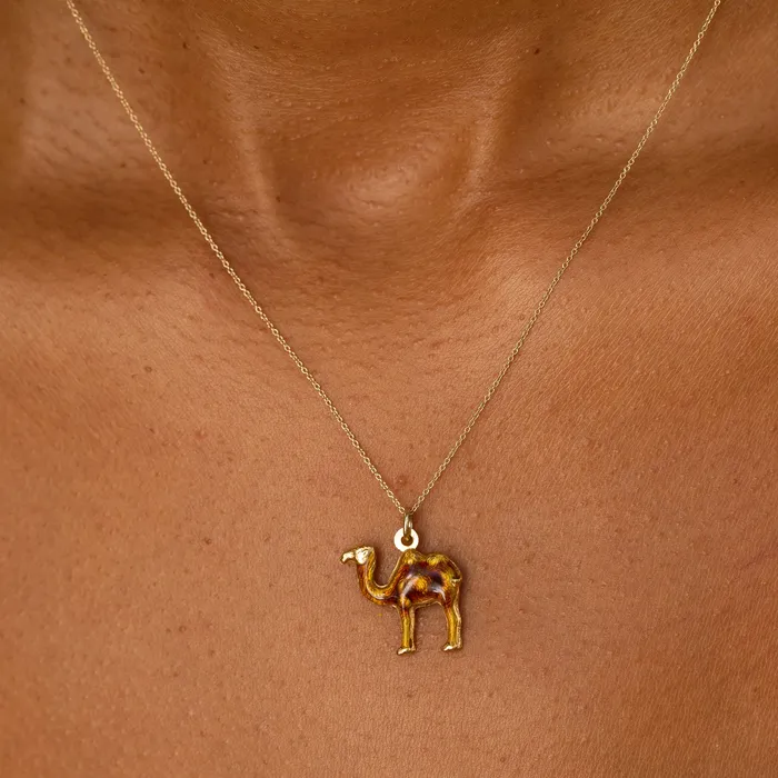 Vintage Enamel and 22K Gold Double Sided Camel Charm Earrings