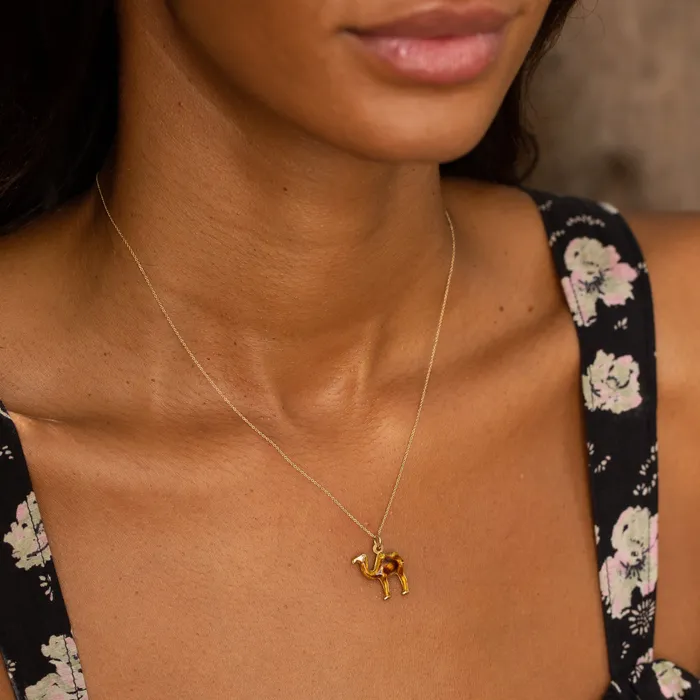 Vintage Enamel and 22K Gold Double Sided Camel Charm Earrings