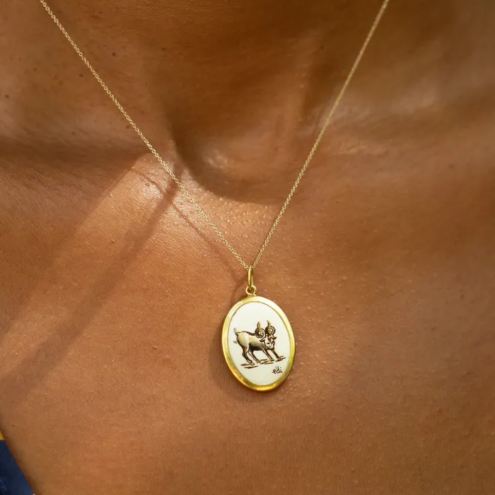 Vintage Italian Ceramic Aries And 18K Gold Zodiac Charm PreStyled Sets