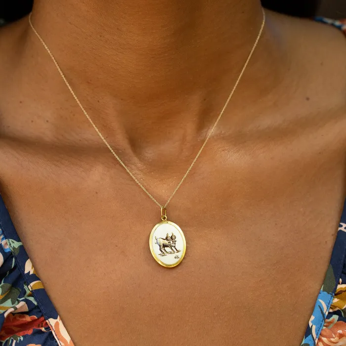 Vintage Italian Ceramic Aries And 18K Gold Zodiac Charm PreStyled Sets
