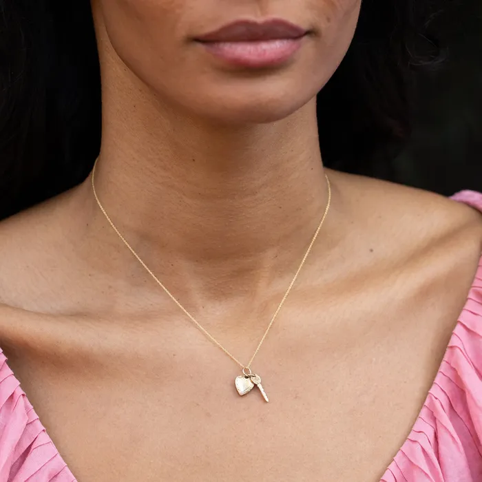 Vintage Necklaces Heart And Key 14k Yellow Gold Charm