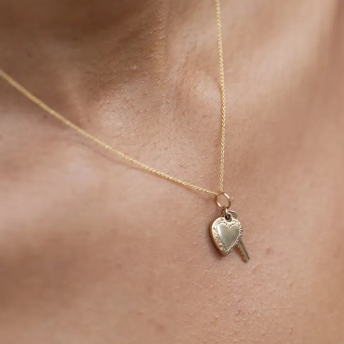 Vintage Necklaces Heart And Key 14k Yellow Gold Charm