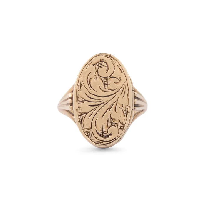 Vintage Oval 12K Gold Engraved Locket Ring Rings