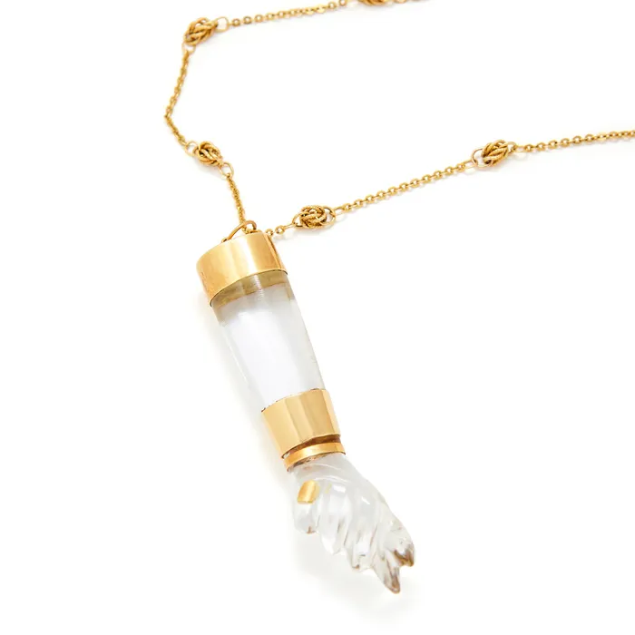 Vintage PreStyled Sets Large Figa Carved Rock Crystal and 18K Gold Pendant