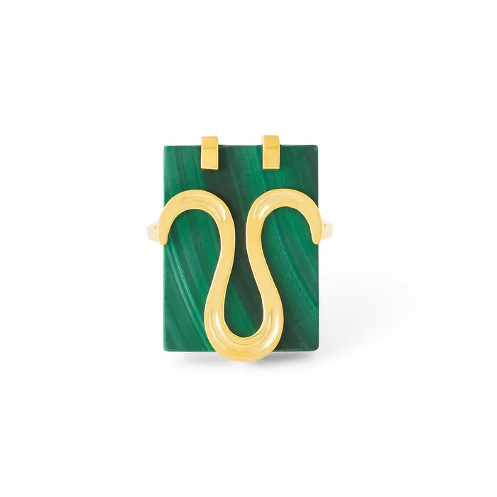 Vintage Rings Aries 18k Gold and Malachite Zodiac Ring