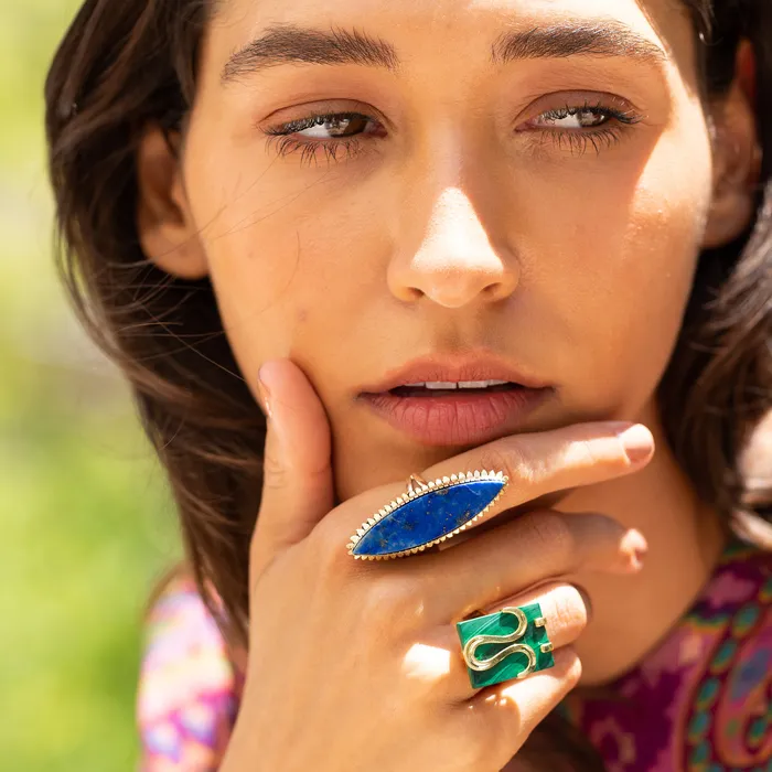 Vintage Rings Aries 18k Gold and Malachite Zodiac Ring