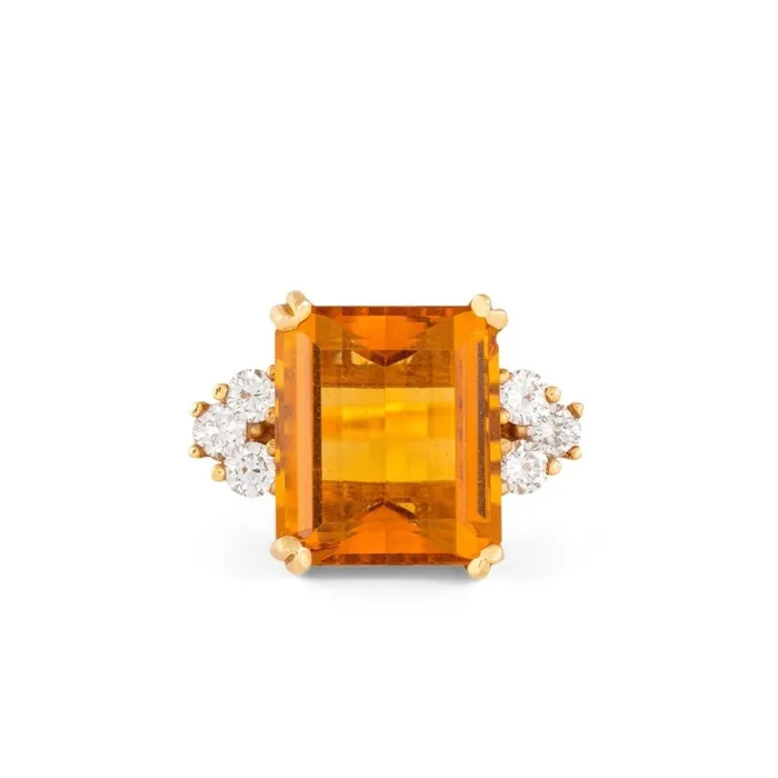 Vintage Rings Citrine Diamond and 18K Gold Cocktail Ring